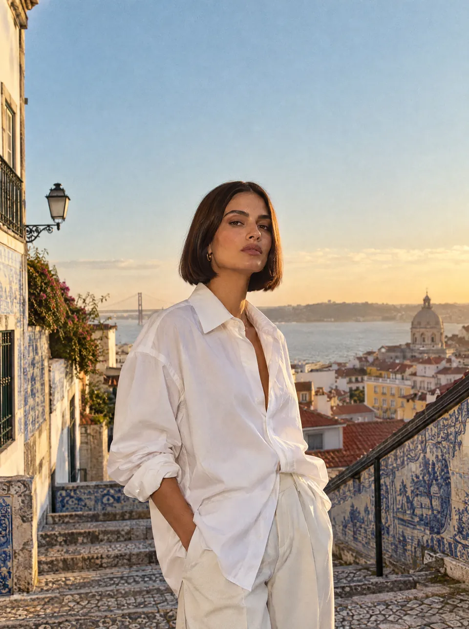 Maré cover: a woman with an espresso bob on azulejo steps