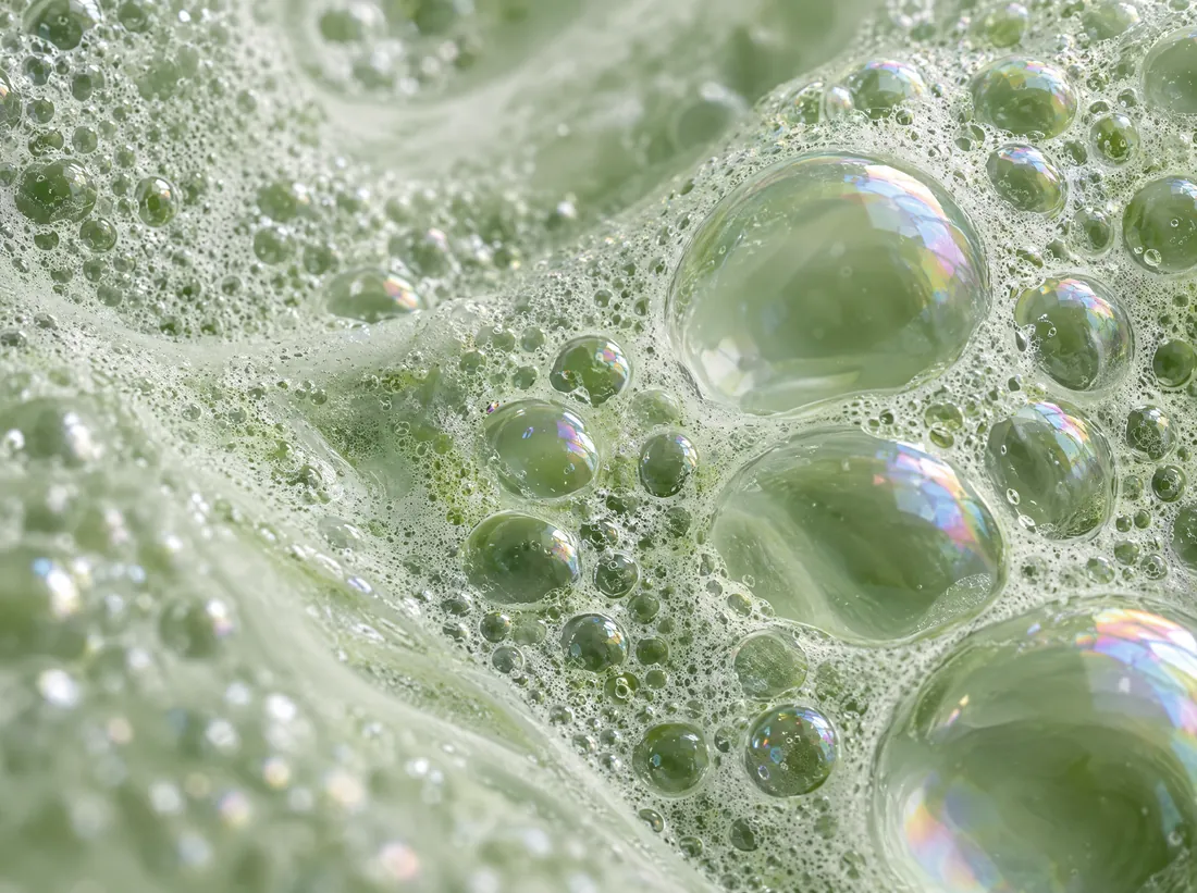 Macro of pale sage lather bubbles